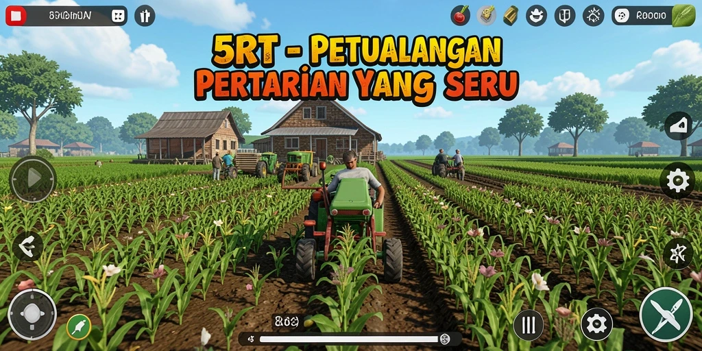 Screenshot gameplay menunjukkan kegiatan bertani yang seru dan menyenangkan dalam 5RT.