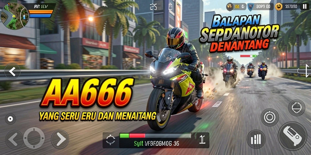 Gameplay seru AA666 dengan motor balap yang cepat.