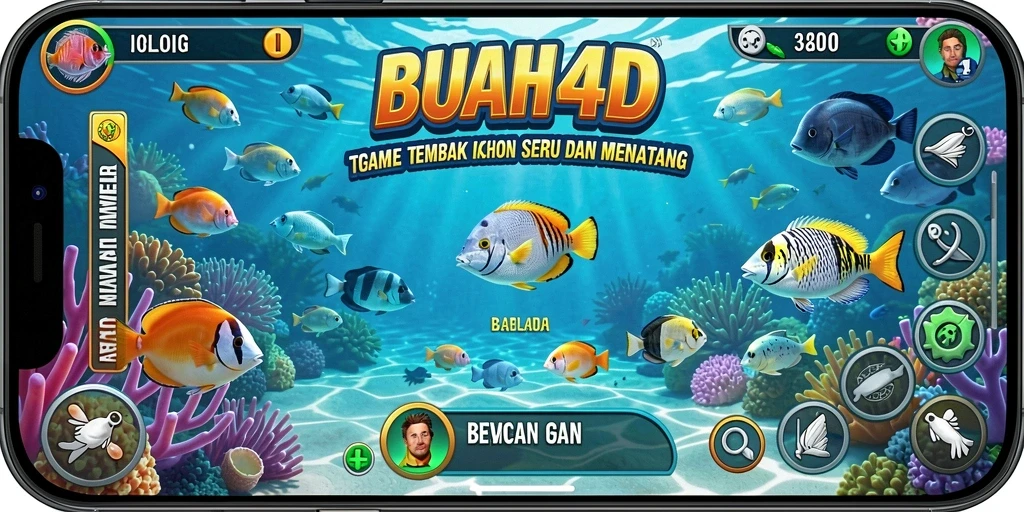 Tangkapan layar dari gameplay BUAH4D yang menampilkan aksi menembak ikan.