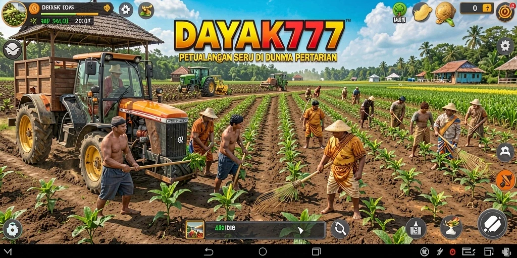 Screenshot utama DAYAK777 menampilkan gameplay bercocok tanam yang seru.