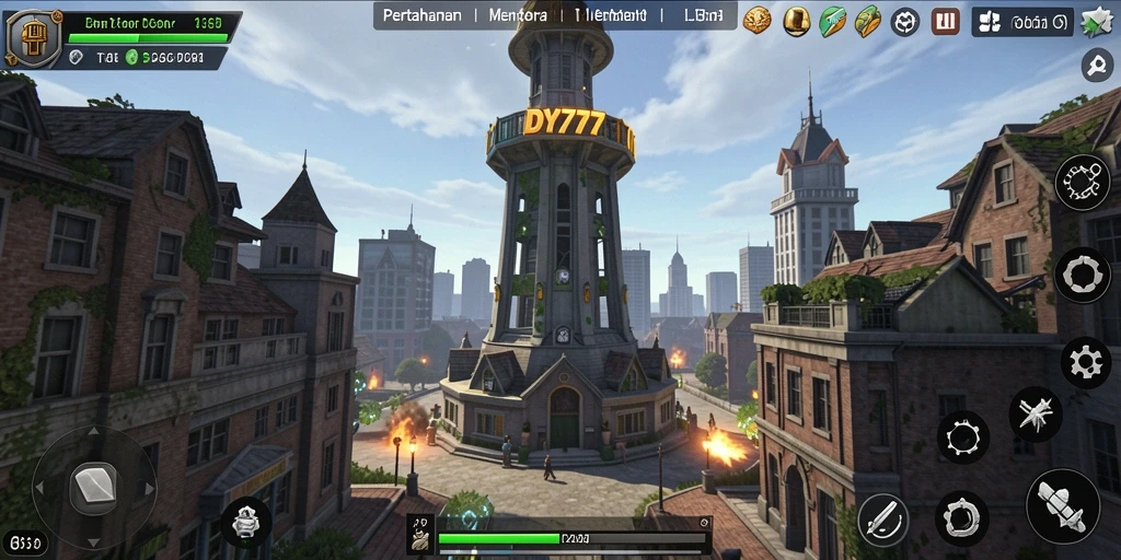 Tampilan gameplay DY777 menunjukkan pertahanan menara yang strategis.