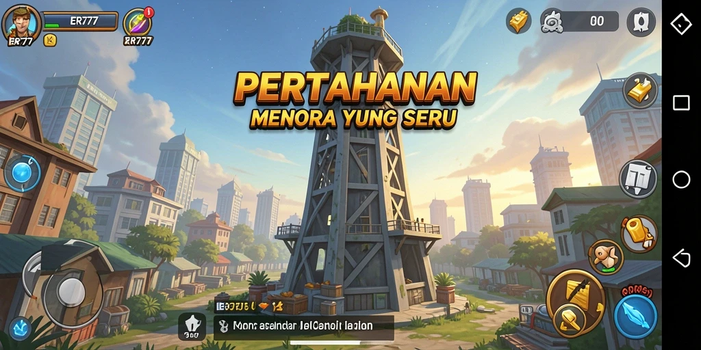 Screenshot gameplay ER777 menampilkan menara yang terintegrasi dengan indah.