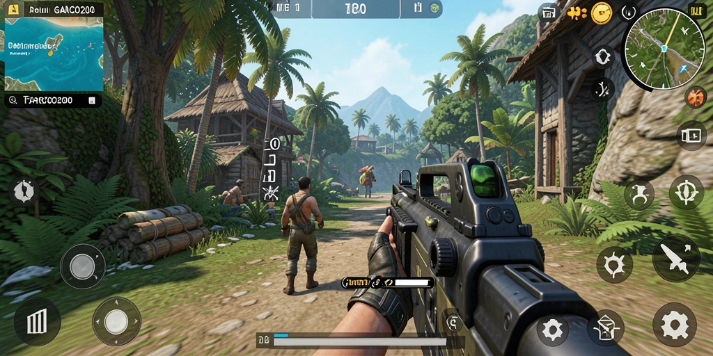 Tampilan utama gameplay GARCO200 dengan aksi tembak-menembak yang mendebarkan.