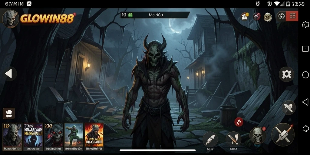 Tangkapan layar gameplay GLOWIN88 menyoroti suasana horor yang mencekam.