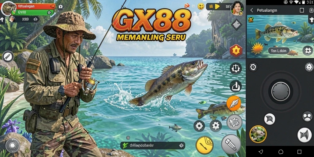 Screenshot menunjukkan aksi memancing yang mendebarkan di GX88.