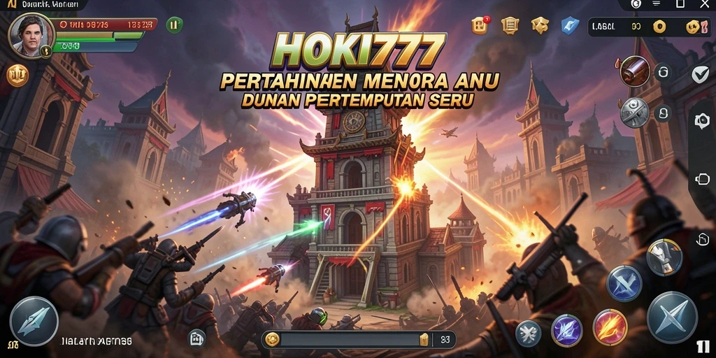 Screenshot gameplay HOKI777 menunjukkan pertahanan menara yang menarik.