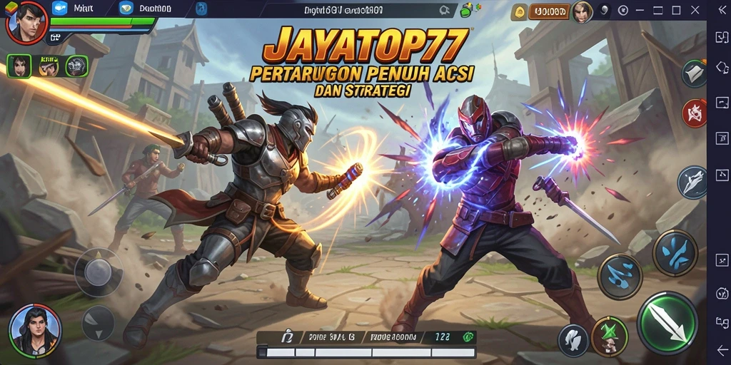 Screenshot gameplay JAYATOP77 dengan pertempuran intens.