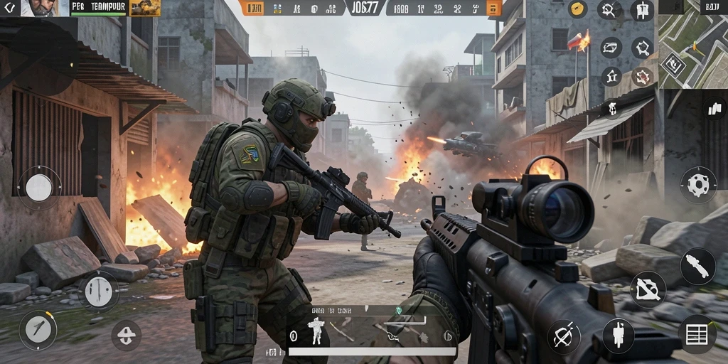 Screenshot JOS77 menampilkan aksi tembak-menembak yang intens.
