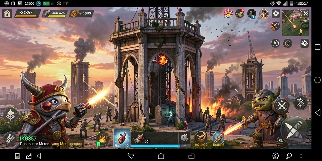 Tangkapan layar KO857 menunjukkan intensitas pertarungan Tower Defense.