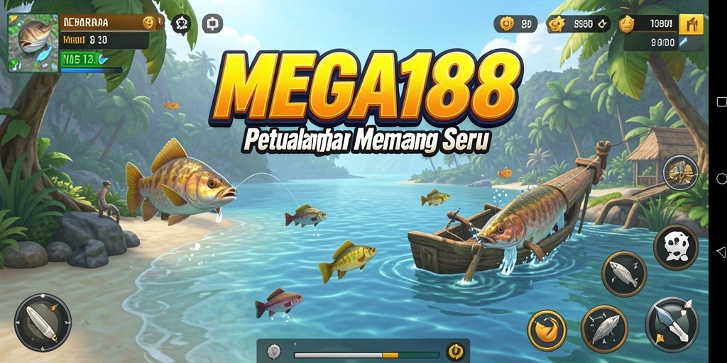 Gameplay MEGA188 yang menarik dengan aksi memancing seru.