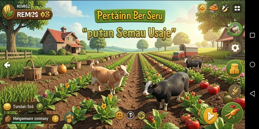 Tampilan menarik dari gameplay <strong>REMI62</strong> yang menampilkan pertanian yang indah.