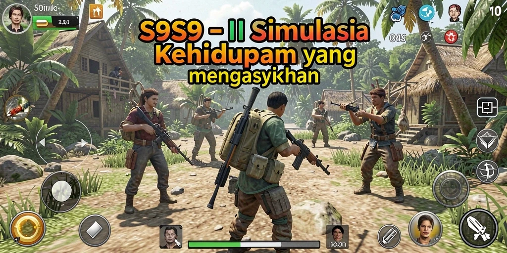 Screenshot S9S9 menampilkan karakter yang berinteraksi dalam kehidupan virtual.