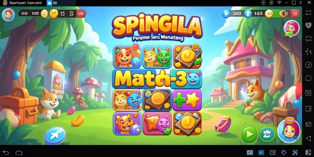 Tampilan gameplay SPINGILA dengan momen mencocokkan item Match-3.