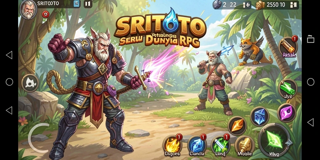 Screenshot gameplay SRITOTO menampilkan pertempuran seru dan eksplorasi dunia yang luas.