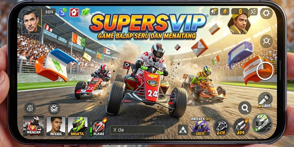 Gameplay seru balapan di SUPERSVIP dengan mobil keren.
