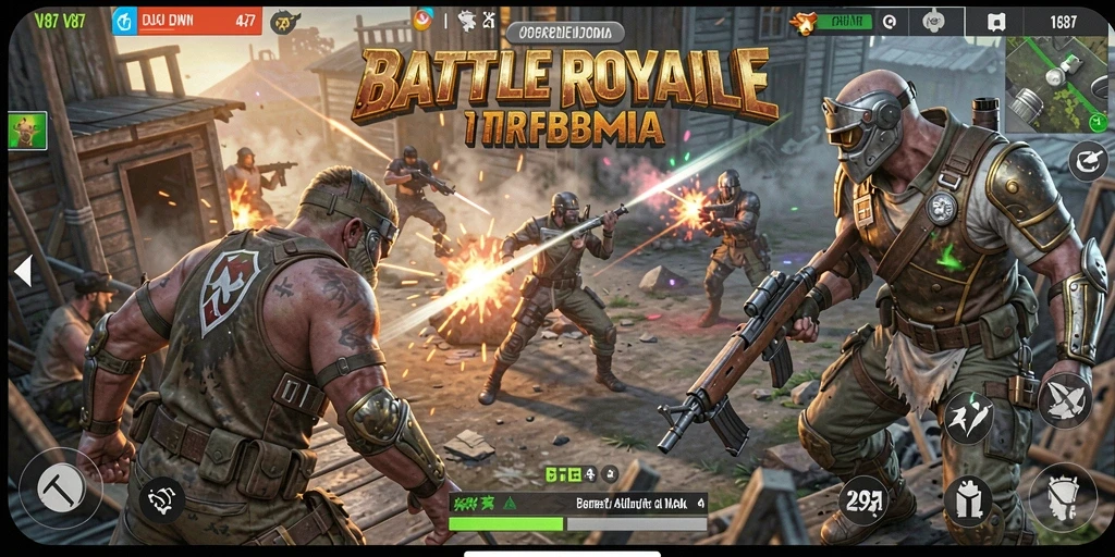 Gameplay seru V87 di arena Battle Royale yang menegangkan.